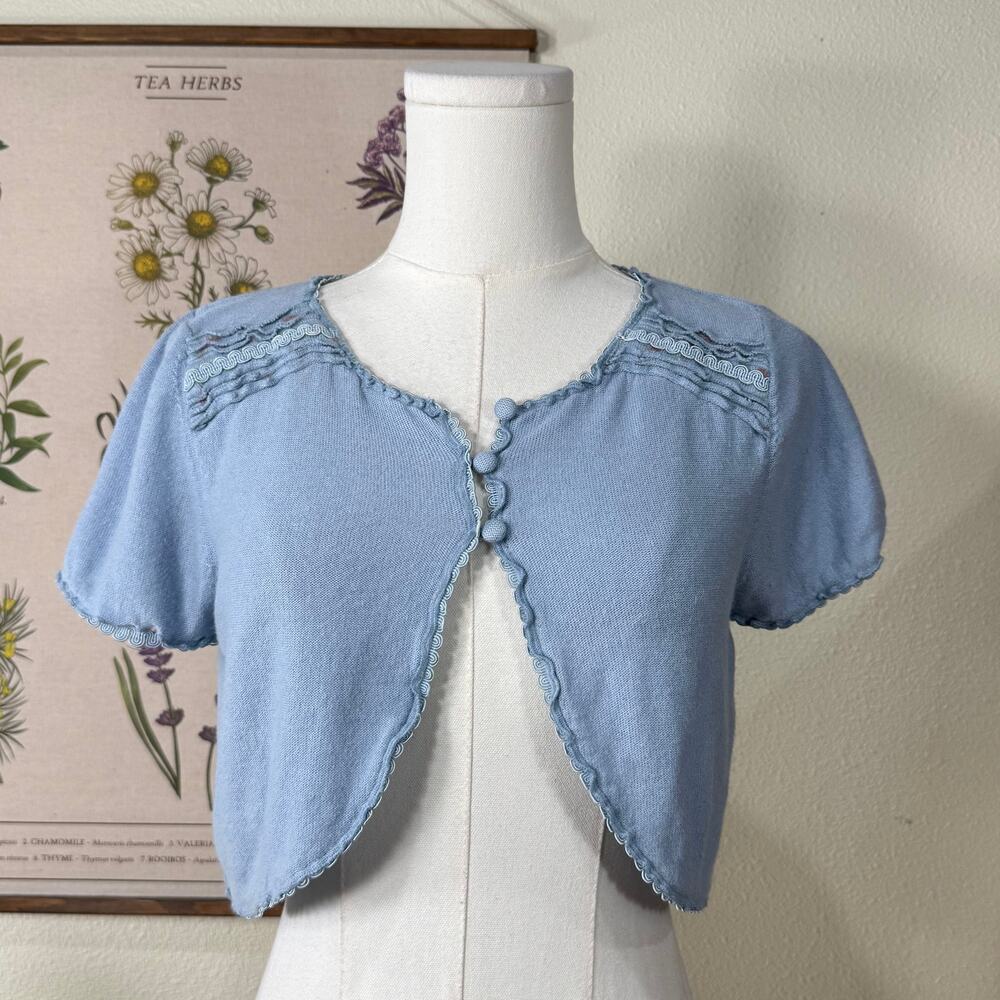 Y2k Ruffle Dainty Cardigan Sweater Coquette Dolly Dollette Romantic Femme XS